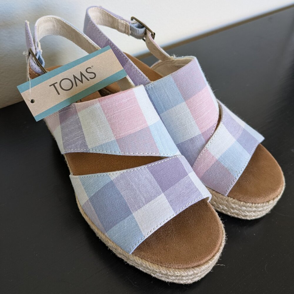 TOMS Claudine Plaid Wedge Sandals
